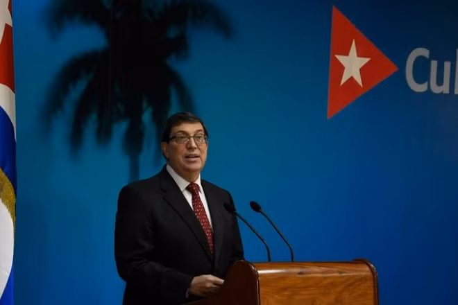Bộ trưởng Ngoại giao Cuba Bruno Rodriguez phát biểu tại cuộc họp báo ở La Habana. (Ảnh: THX/TTXVN)