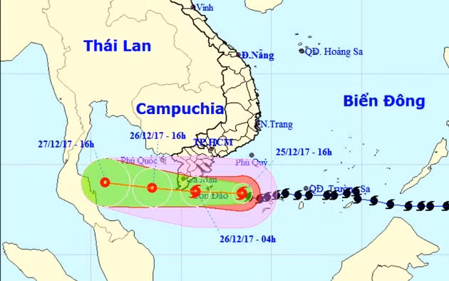 Vị trí và hướng di chuyển của bão số 16. (Nguồn: nchmf.gov.vn)