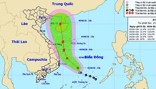 Vị trí và hướng di chuyển của áp thấp nhiệt đới. (Nguồn: nchmf.gov.vn)