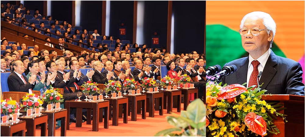 Tổng Bí thư, Chủ tịch nước Nguyễn Phú Trọng đọc diễn văn tại buổi lễ. Ảnh: ĐĂNG KHOA