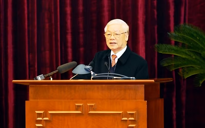 Tổng Bí thư, Chủ tịch nước Nguyễn Phú Trọng phát biểu ý kiến tại hội nghị.