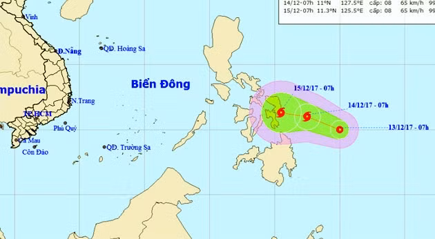 Vị trí và hướng di chuyển của áp thấp nhiệt đới. (Nguồn: nchmf.gov.vn) 