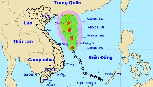 Vị trí và hướng di chuyển của áp thấp nhiệt đới. (Nguồn: nchmf.gov.vn)