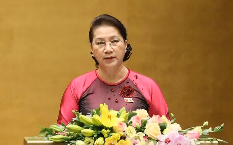 Chủ tịch Quốc hội Nguyễn Thị Kim Ngân phát biểu khai mạc kỳ họp thứ tám, Quốc hội khóa XIV, sáng 21-10. Ảnh: CHƯƠNG LINH.