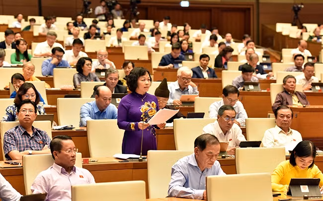 Đại biểu Quốc hội tỉnh Đồng Tháp phát biểu ý kiến thảo luận tại hội trường. Ảnh: DUY LINH