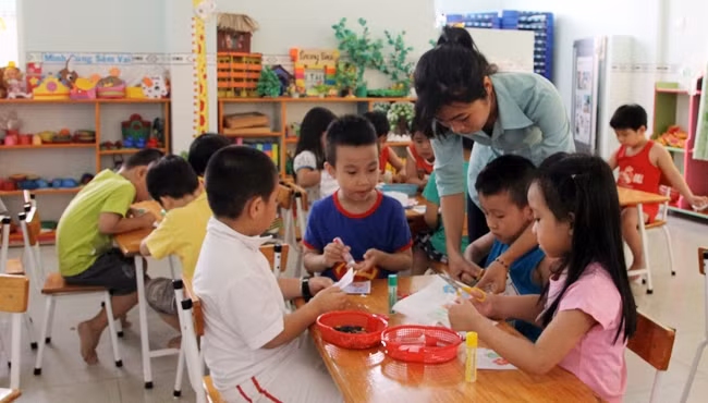 Giờ học của học sinh Trường mẫu giáo Hoa Hồng phường 2 (TP Tây Ninh, tỉnh Tây Ninh).
