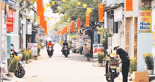 Ðường phố ở quận Gò Vấp xanh, sạch, đẹp đón Tết.