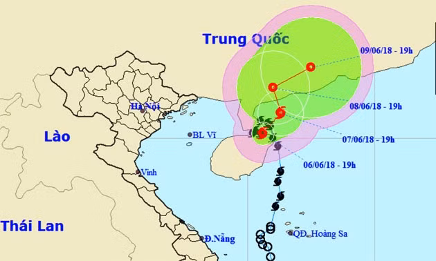 Vị trí và hướng di chuyển của bão số 2. (Nguồn: nchmf.gov.vn)