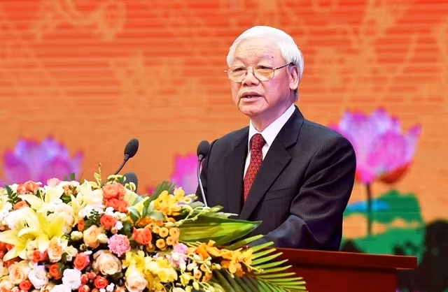 Tổng Bí thư Nguyễn Phú Trọng đọc diễn văn tại Lễ kỷ niệm.