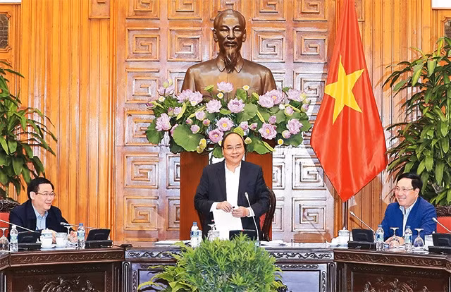 Thủ tướng Nguyễn Xuân Phúc phát biểu ý kiến tại cuộc họp. Ảnh: THỐNG NHẤT (TTXVN)