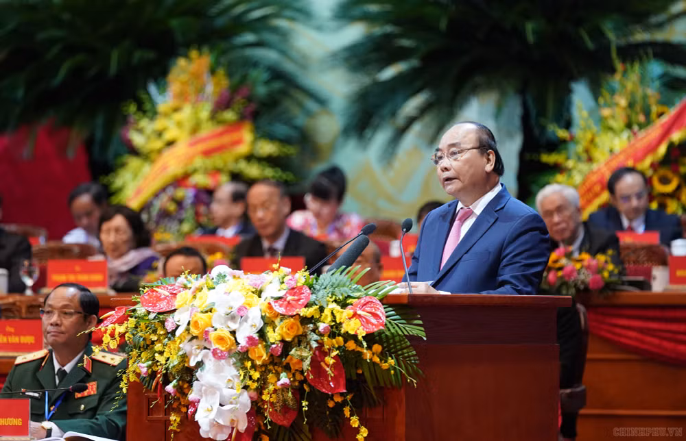 Thủ tướng Nguyễn Xuân Phúc phát biểu tại Đại hội - (Ảnh: QUANG HIẾU)