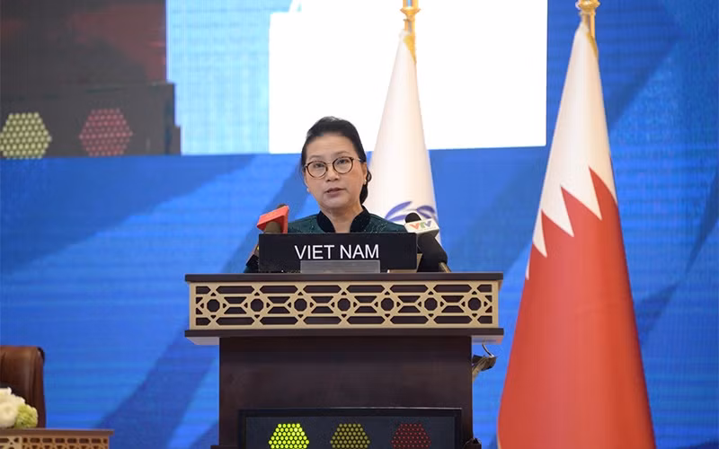 Chủ tịch Quốc hội Nguyễn Thị Kim Ngân phát biểu ý kiến tại phiên họp toàn thể Đại hội đồng IPU-140.