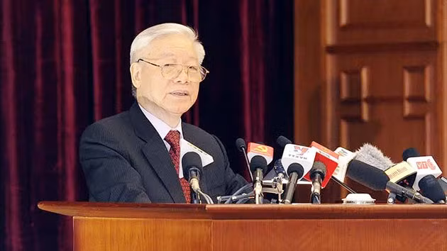 Tổng Bí thư Nguyễn Phú Trọng phát biểu khai mạc Hội nghị. Ảnh: ĐĂNG KHOA
