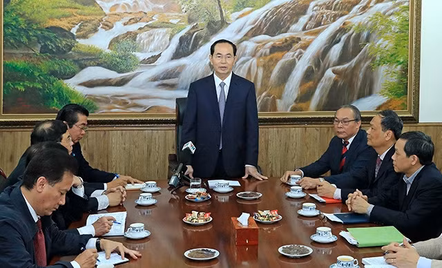 Chủ tịch nước Trần Đại Quang phát biểu chỉ đạo tại buổi làm việc. Ảnh: NHAN SÁNG (TTXVN)