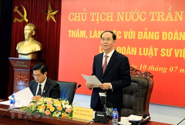 Chủ tịch nước Trần Đại Quang phát biểu kết luận buổi làm việc. (Ảnh: TTXVN)
