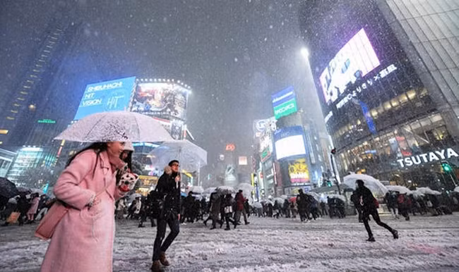Tuyết rơi dày gây cản trở giao thông tại Thủ đô Tokyo, Nhật Bản. (Ảnh: Getty)
