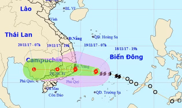 Vị trí và hướng di chuyển của bão số 14. (Nguồn: nchmf.gov.vn)