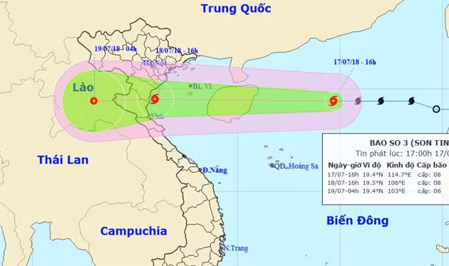 Vị trí và hướng di chuyển của bão số 3. (Nguồn: nchmf.gov.com)