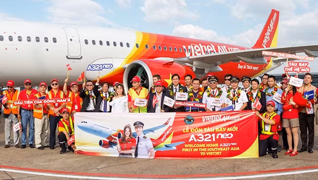 Lễ đón tàu bay mới A321neo, loại tàu bay được VietJet đưa vào khai thác đầu năm 2018.