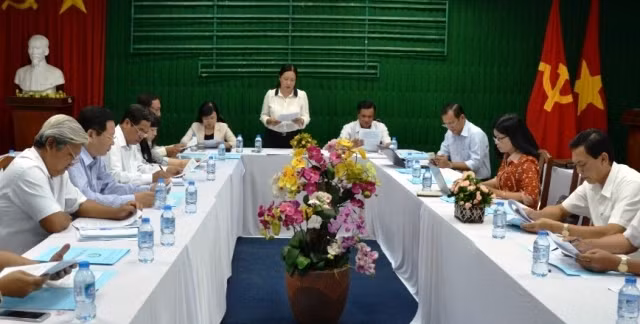 Bà Nguyễn Duy Linh Thảo (đứng) tại một hội nghị xúc tiến đầu tư ở Kiên Giang.