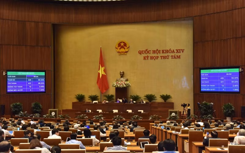 Các đại biểu Quốc hội đoàn biểu quyết Luật sửa đổi, bổ sung một số điều của Luật Tổ chức Chính phủ và Luật Tổ chức chính quyền địa phương. (ẢNH: DUY LINH)