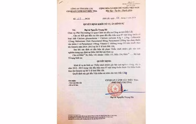 Quyết định khởi tố vụ án.