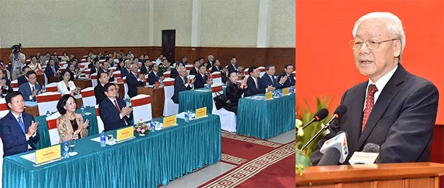 Tổng Bí thư Nguyễn Phú Trọng phát biểu ý kiến khai giảng lớp bồi dưỡng. Ảnh: ĐĂNG KHOA