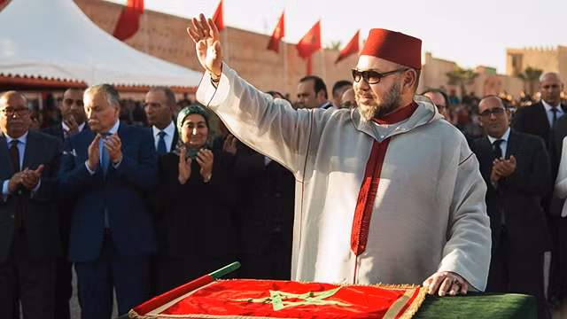 Quốc vương Mohammed VI tại lễ khánh thành Bảo tàng Louvre ở UAE. Ảnh: MAP
