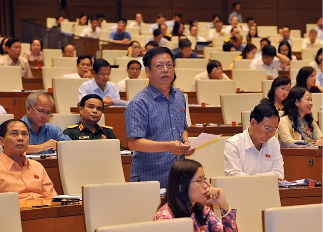 Đại biểu Quốc hội tỉnh Đác Nông chất vấn Bộ trưởng Giáo dục và Đào tạo Phùng Xuân Nhạ. Ảnh: TRUNG PHONG