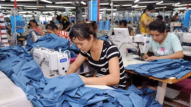 May áo xuất khẩu ở Công ty cổ phần - Tổng công ty may Bắc Giang (Bắc Giang). Ảnh: TRẦN HẢI