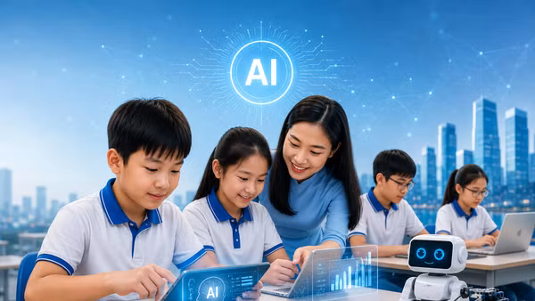 Đưa AI vào giáo dục phổ thông, chuẩn bị nguồn nhân lực cho tương lai. (Ảnh do AI thiết kế)