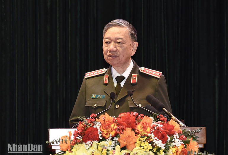 Bộ trưởng Công an Tô Lâm phát biểu. (Ảnh: TRẦN HẢI)