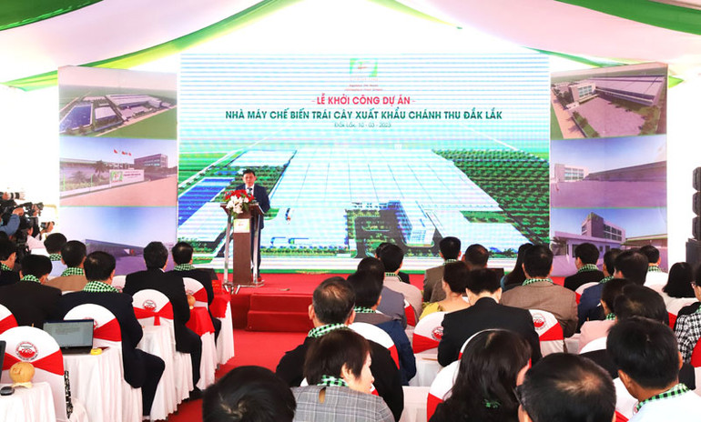 Ông Nguyễn Tuấn Hà phát biểu tại Lễ khởi công Dự án Nhà máy chế biến trái cây xuất khẩu Chánh Thu Đắk Lắk.