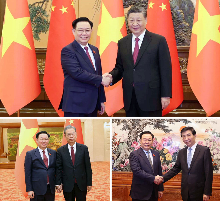 Chủ tịch Quốc hội Vương Đình Huệ với Tổng Bí thư, Chủ tịch Trung Quốc Tập Cận Bình, Ủy viên trưởng Ủy ban Thường vụ Nhân đại toàn quốc Trung Quốc Triệu Lạc Tế, Chủ tịch Chính hiệp toàn quốc Trung Quốc Vương Hộ Ninh. (Ảnh: TTXVN) Chủ tịch Quốc hội Vương Đình Huệ với Tổng Bí thư, Chủ tịch Trung Quốc Tập Cận Bình, Ủy viên trưởng Ủy ban Thường vụ Nhân đại toàn quốc Trung Quốc Triệu Lạc Tế, Chủ tịch Chính hiệp toàn quốc Trung Quốc Vương Hộ Ninh. (Ảnh: TTXVN)