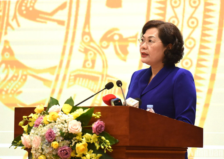 Thống đốc Ngân hàng Nhà nước Việt Nam Nguyễn Thị Hồng phát biểu khai mạc Hội nghị.