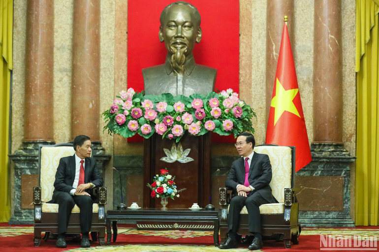 Chủ tịch nước Võ Văn Thưởng phát biểu tại buổi tiếp Đoàn đại biểu cấp cao Ủy ban Trung ương Mặt trận Lào xây dựng đất nước. Chủ tịch nước Võ Văn Thưởng phát biểu tại buổi tiếp Đoàn đại biểu cấp cao Ủy ban Trung ương Mặt trận Lào xây dựng đất nước.