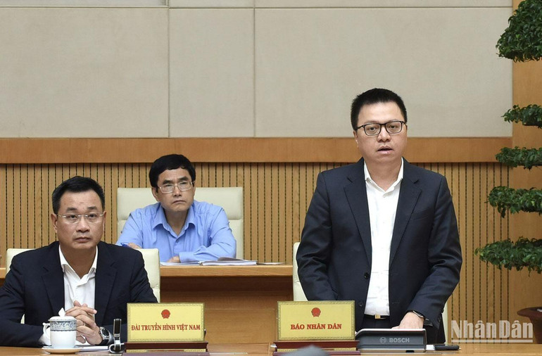 Tổng Biên tập Báo Nhân Dân, Phó Trưởng Ban Tuyên giáo Trung ương, Chủ tịch Hội Nhà báo Việt Nam Lê Quốc Minh phát biểu.