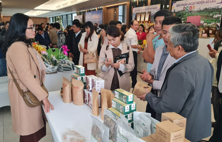 Các đại biểu tham quan gian hàng giới thiệu sản phẩm OCOP của Bình Định.