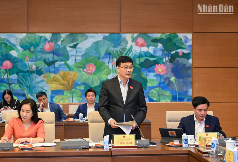 Chủ nhiệm Ủy ban Kinh tế Vũ Hồng Thanh trình bày báo cáo.