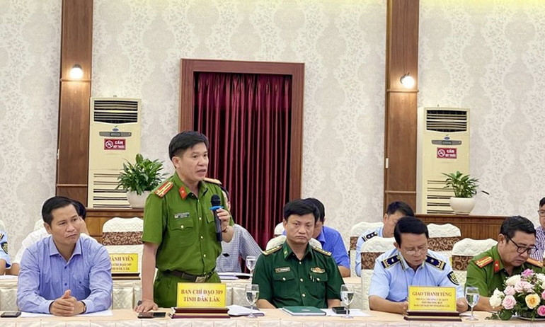 Đại diện Ban Chỉ đạo 389 tỉnh Đắk Lắk phát biểu tại hội nghị.