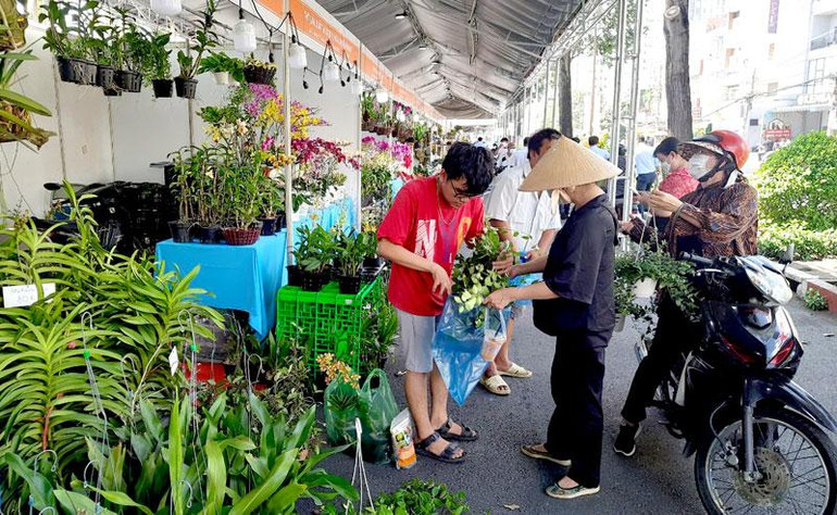 Người dân mua hoa lan tại Tuần lễ Sinh vật cảnh Thành phố Hồ Chí Minh năm 2022.