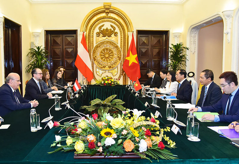 Bộ trưởng Ngoại giao Bùi Thanh Sơn hội đàm với Bộ trưởng Ngoại giao Cộng hòa Áo Alexander Schallenberg. Bộ trưởng Ngoại giao Bùi Thanh Sơn hội đàm với Bộ trưởng Ngoại giao Cộng hòa Áo Alexander Schallenberg.