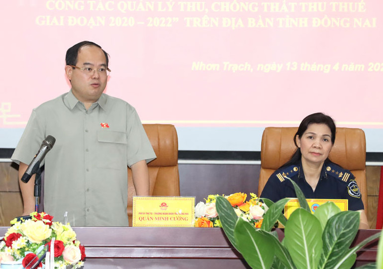 Đồng chí Quản Minh Cường, Trưởng đoàn đại biểu Quốc hội tỉnh Đồng Nai phát biểu tại buổi giám sát.