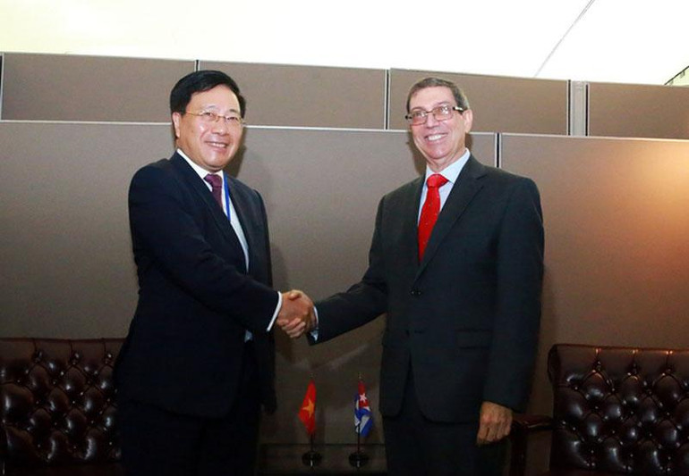 Phó Thủ tướng Thường trực Chính phủ Phạm Bình Minh gặp Bộ trưởng Ngoại giao Cuba Bruno Rodríguez. (Ảnh: VGP)