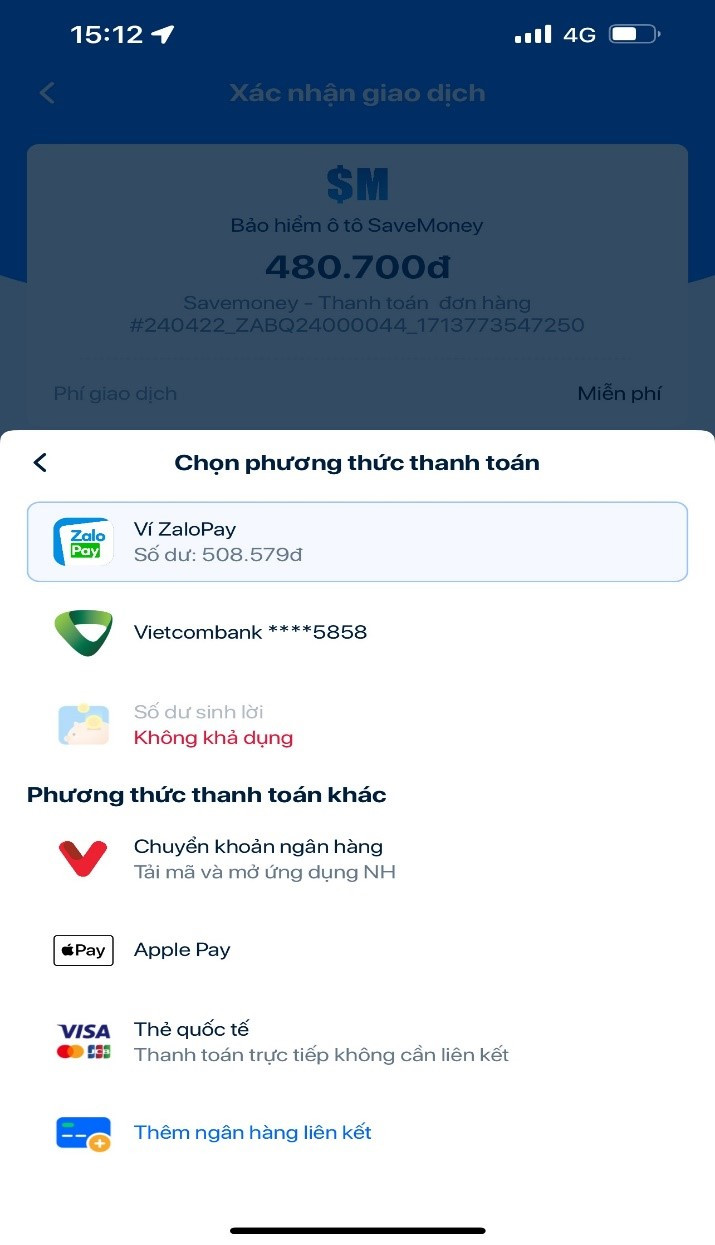 Phương thức thanh toán qua ZaloPay, Napas. Phương thức thanh toán qua ZaloPay, Napas.