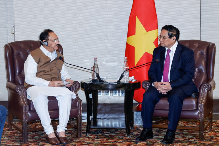 Thủ tướng Phạm Minh Chính tiếp Chủ tịch Đảng BJP Jagat Prakash Nadda.
