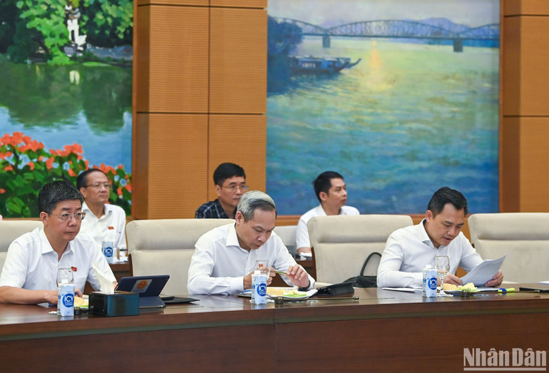 Thường trực các Ủy ban dự cuộc làm việc. (Ảnh: DUY LINH)