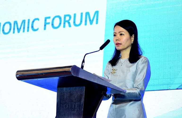 Trợ lý Bộ trưởng Ngoại giao Nguyễn Minh Hằng phát biểu tại Cuộc họp Quan chức cao cấp Chương trình Đông Nam Á của OECD. (Ảnh: Báo Thế giới và Việt Nam)