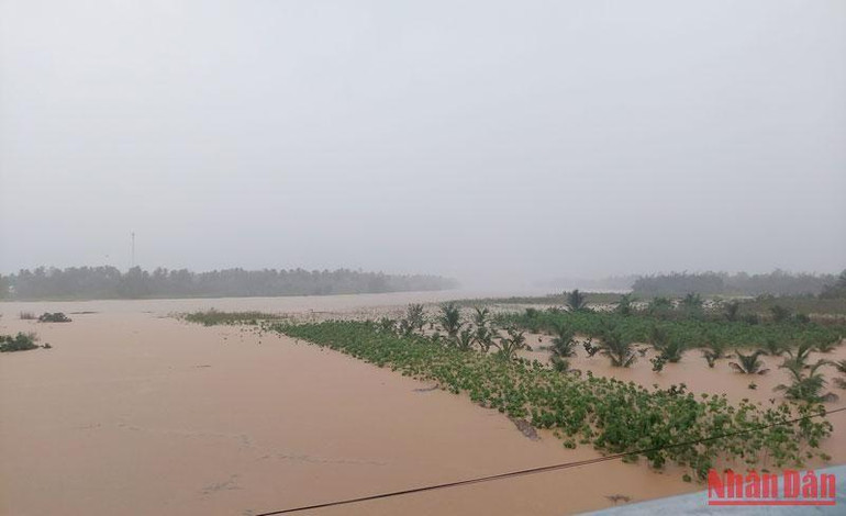 Mưa lớn cũng gây ngập lụt tại nhiều nơi của huyện Hoài Ân, tỉnh Bình Định.