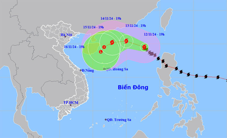 Vị trí và hướng di chuyển của bão số 8.